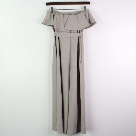 Babaton Strapless Ruffle Jumpsuit Taupe 2 - Picture 6 of 10